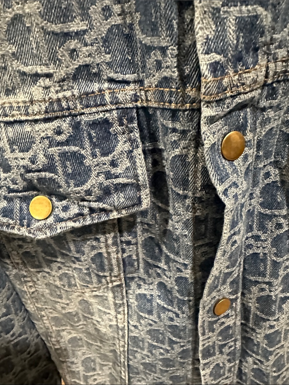 Blue Patterned Jean Jacket size L - Picture 4 of 5